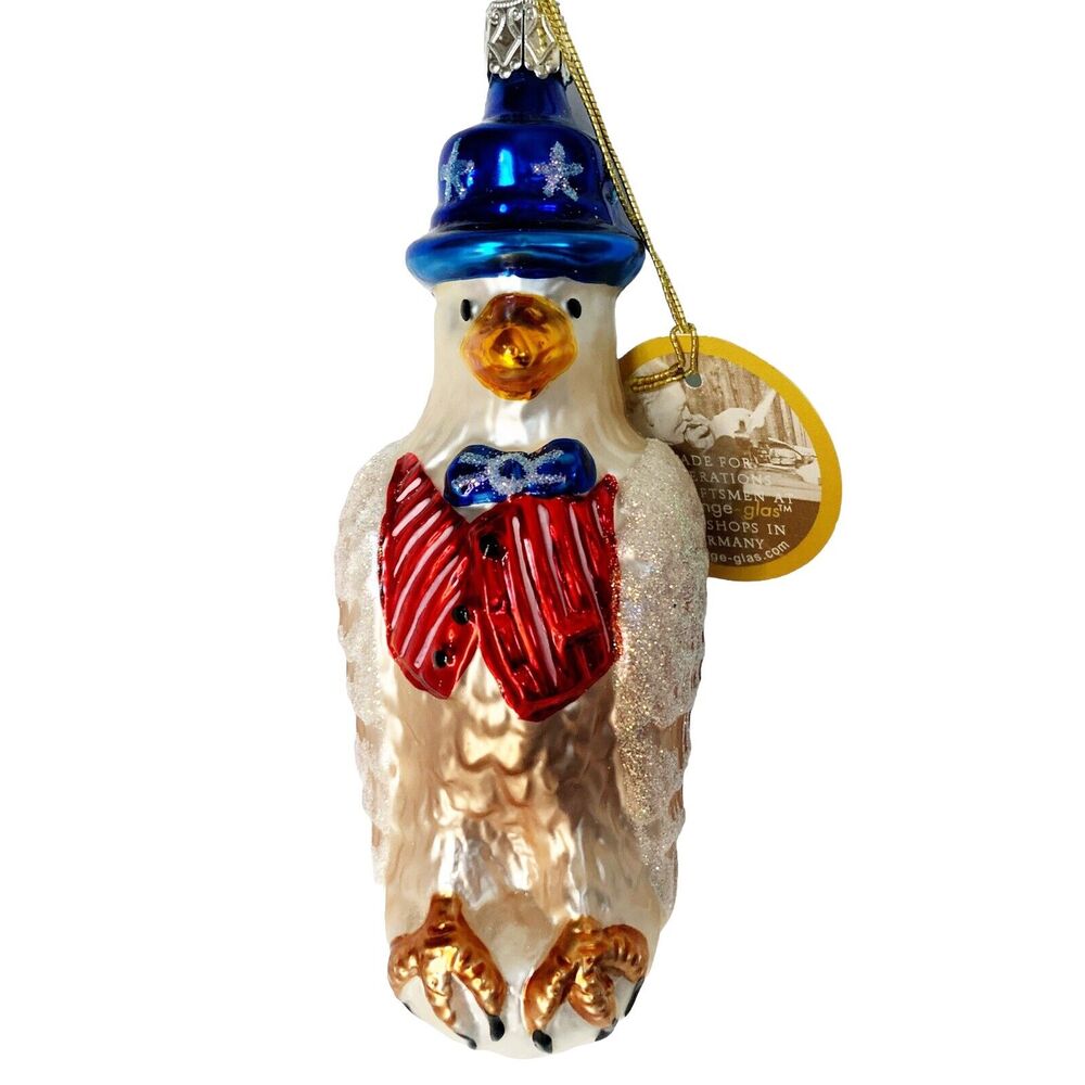 Inge-Glas Patriotic Eagle Blown Glass Ornament Christmas Heirlooms